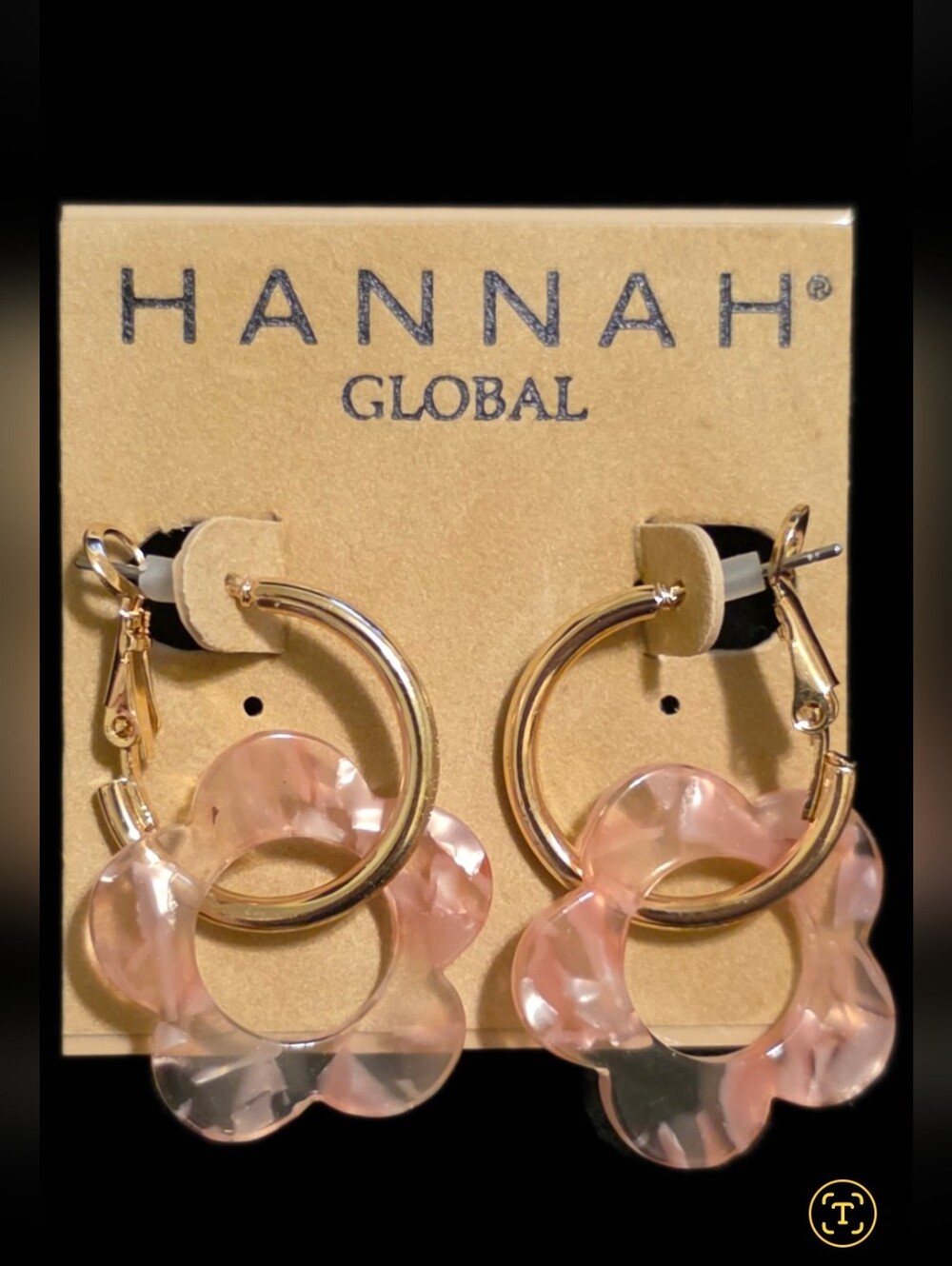 Pink Flower Hoop Drop Earrings